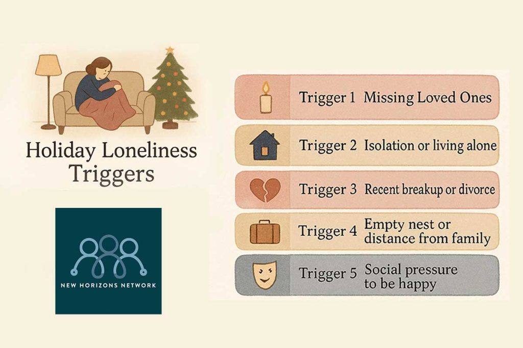 Infographic showing common causes of loneliness during the festive season.