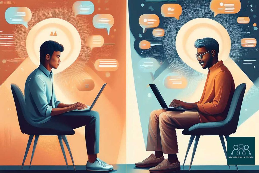 Illustration showing the emotional gap between AI chatbots and real therapists, highlighting lack of empathy and human warmth.