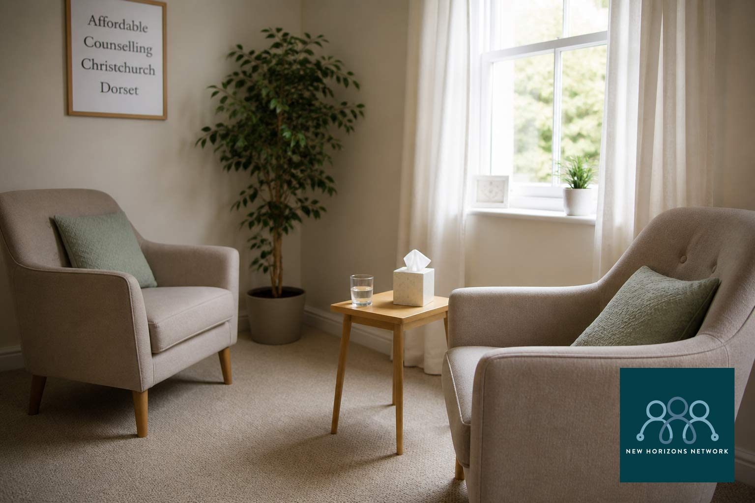 Affordable counselling room in Christchurch Dorset with calm private therapy space