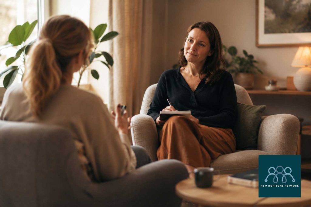 Supportive therapy session representing how counselling helps with alcohol and anxiety