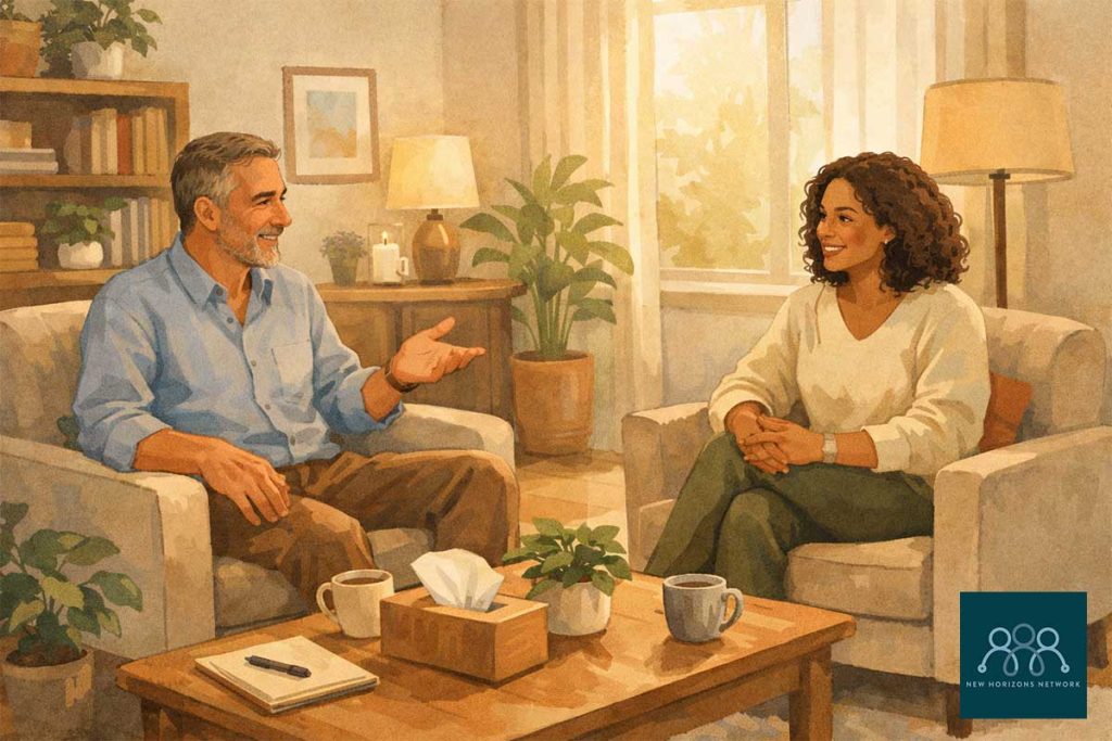Illustration representing supportive therapy for neurodivergent adults.