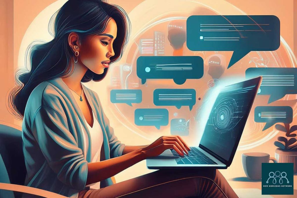 Person using ChatGPT on a laptop for emotional support at home, representing the rise of AI in digital counselling.